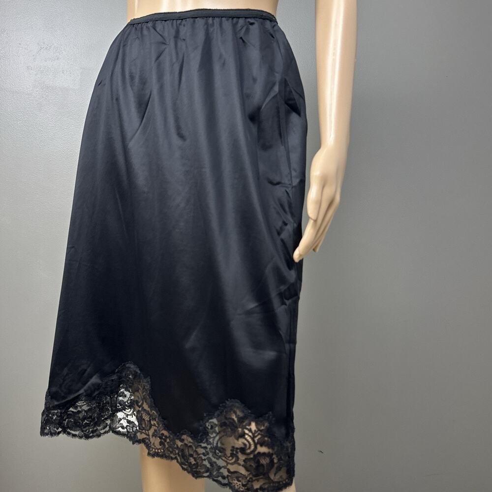 Vintage 60s Hollywood Vassarette Half Slip Large Black Nylon Lace Munsingwear